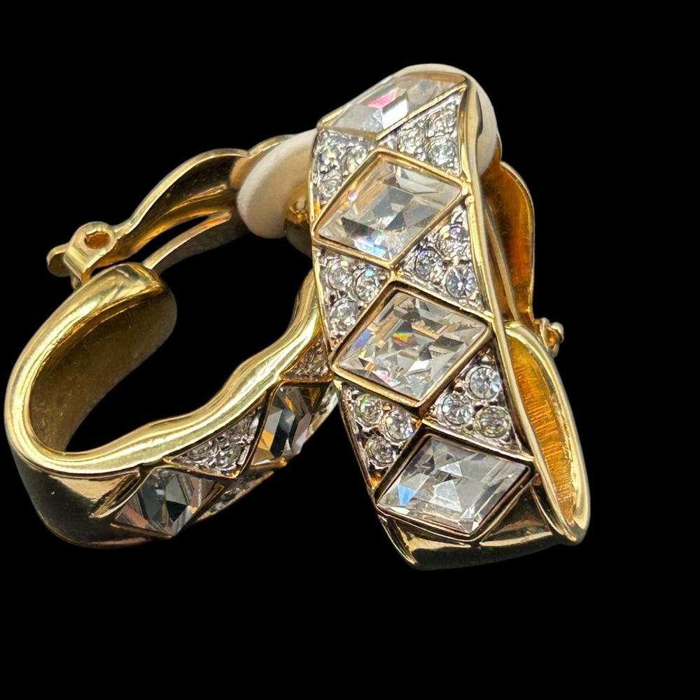 Signed Swarovski Crystal Hoop Clip Earrings